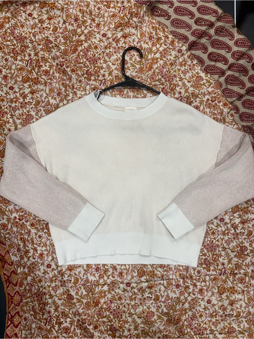 debut Cream Sweater with Dusty Rose Sleeves